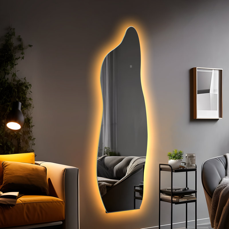 Wrought Studio™ Asymmetrical LED Full Length Mirror Wall Mirror with Outer Light & Reviews | Wayfair